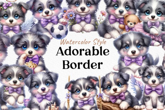 Download Bundle Watercolor Cute Border Dog PNG - Bundle Collection