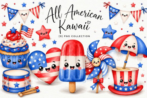 Download All American Kawaii Clipart PNG Bundle - Bundle Collection