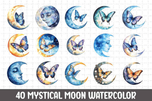 Download Mystical Moon Watercolor Clipart Bundle - Bundle Collection
