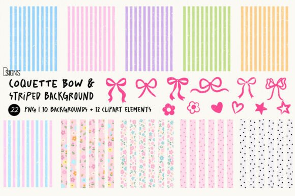 Download Coquette Bow &amp; Striped Background Bundle - Bundle Collection