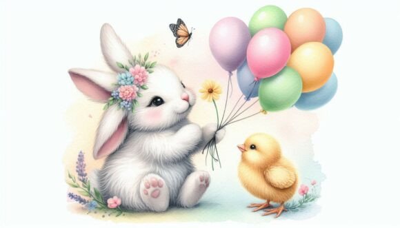 Download A Set of Bunny Sharing Pastel Balloons W - Premium Resources