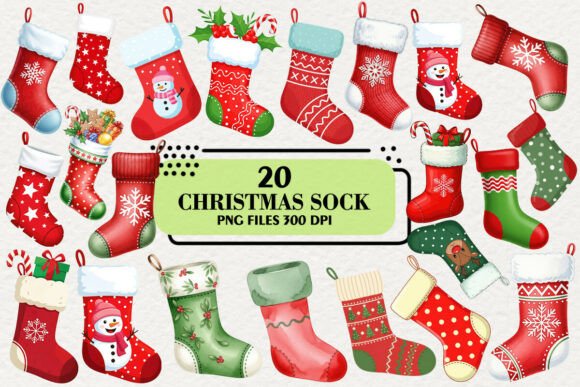 Download Kawaii Christmas Sock Clipart Bundle - Bundle Collection