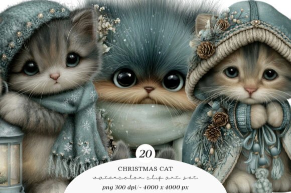 Download Whimsical Christmas Cat Clipart Bundle - Bundle Collection