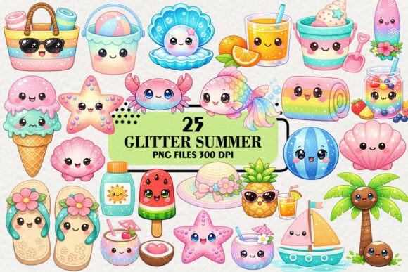 Download Kawaii Glitter Summer Clipart Bundle - Bundle Collection