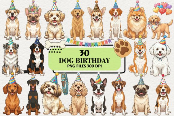 Download Kawaii Dog Birthday Party Clipart Bundle - Bundle Collection