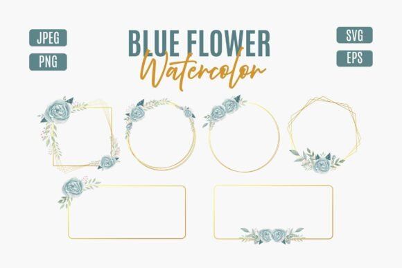 Download Blue Flower Watercolor Frame Bundle - Bundle Collection