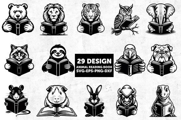 Download Animal Reading Book SVG Bundle,Book SVG - Bundle Collection