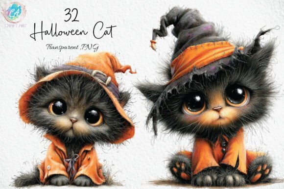 Download Whimsical Halloween Cat Clipart Bundle - Bundle Collection