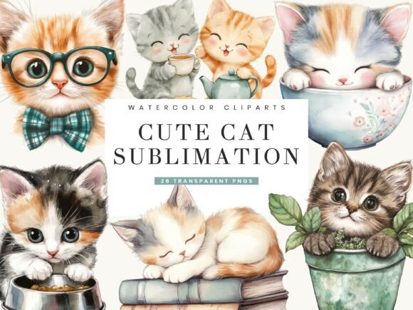 Download Waterolor Cute Cat Clipart Bundle - Bundle Collection