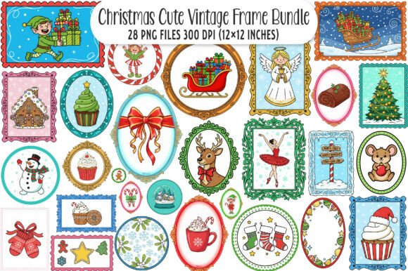 Download Christmas Cute Vintage Frame PNG Bundle - Bundle Collection