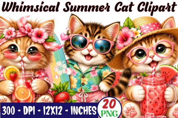 Download Whimsical Summer Cat Clipart Bundle - Bundle Collection