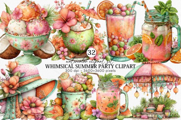 Download Whimsical Summer Party Clipart Bundle - Bundle Collection