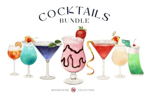 Download Cocktails in Watercolor - Clipart Bundle - Bundle Collection