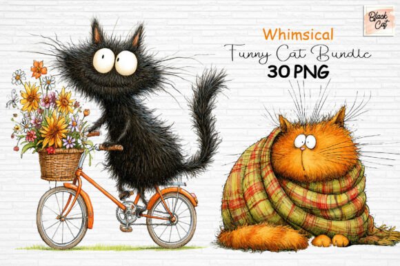 Download Whimsical Funny Cat Clipart Bundle - Bundle Collection