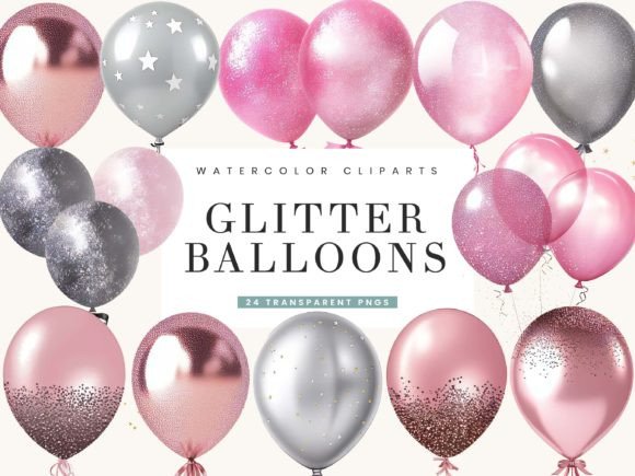 Download Pink Glitter Balloons Clipart Bundle - Bundle Collection