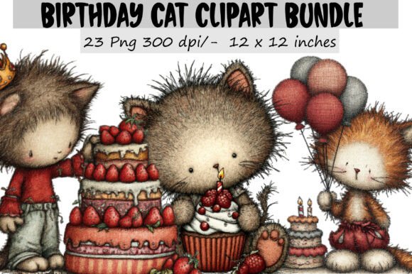Download Birthday Cat Clipart Bundle - Bundle Collection